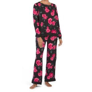 2 piece set Floral Wide Leg PJ Loungewear Set Black Size M